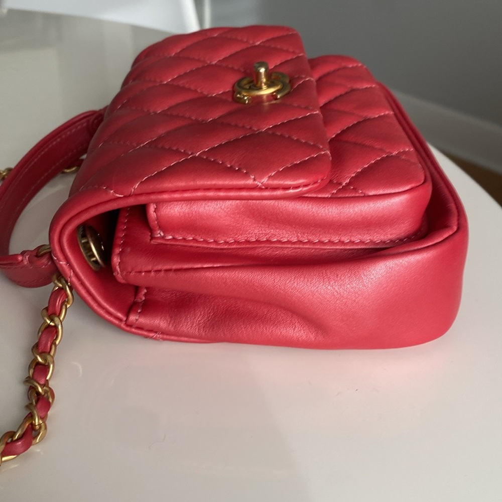 CHANEL Front Pocket Top Handle Flap Bag Quilted Calfskin Mini Pink - Picture 10 of 15